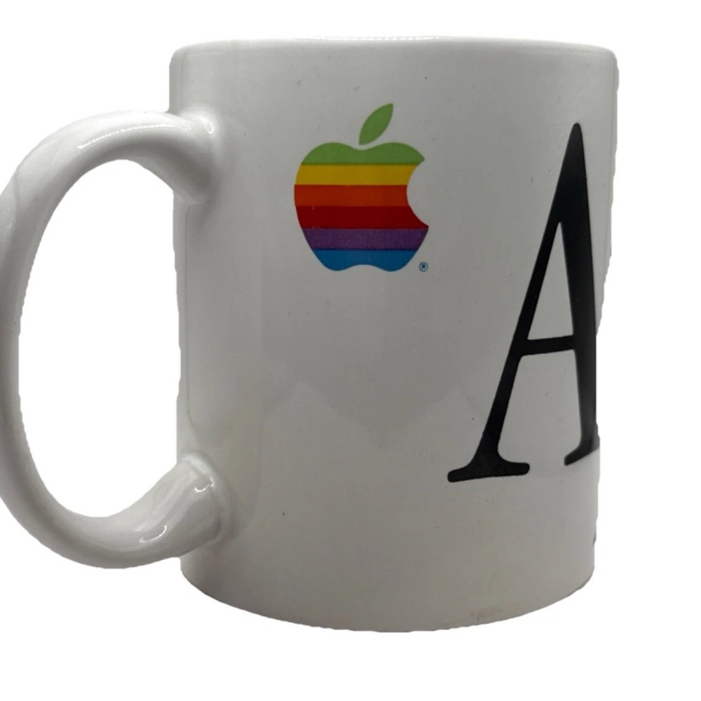 Vintage Apple Computers Macintosh Coffee Mug Rainbow Wrap Around Letters 80s
